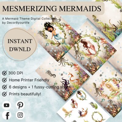 mermaid theme scrapbook paper " Mesmerizing Mermaids" by Decor8yourlife