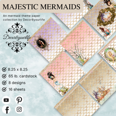 mermaid theme scrapbook paper "Majestic Mermaids"