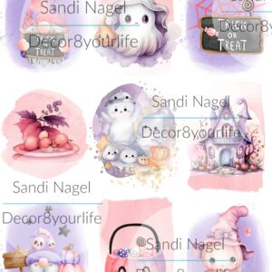 Pink Spells Halloween Collection - Cute pastel haunted house illustration on 65 lb. card stock.