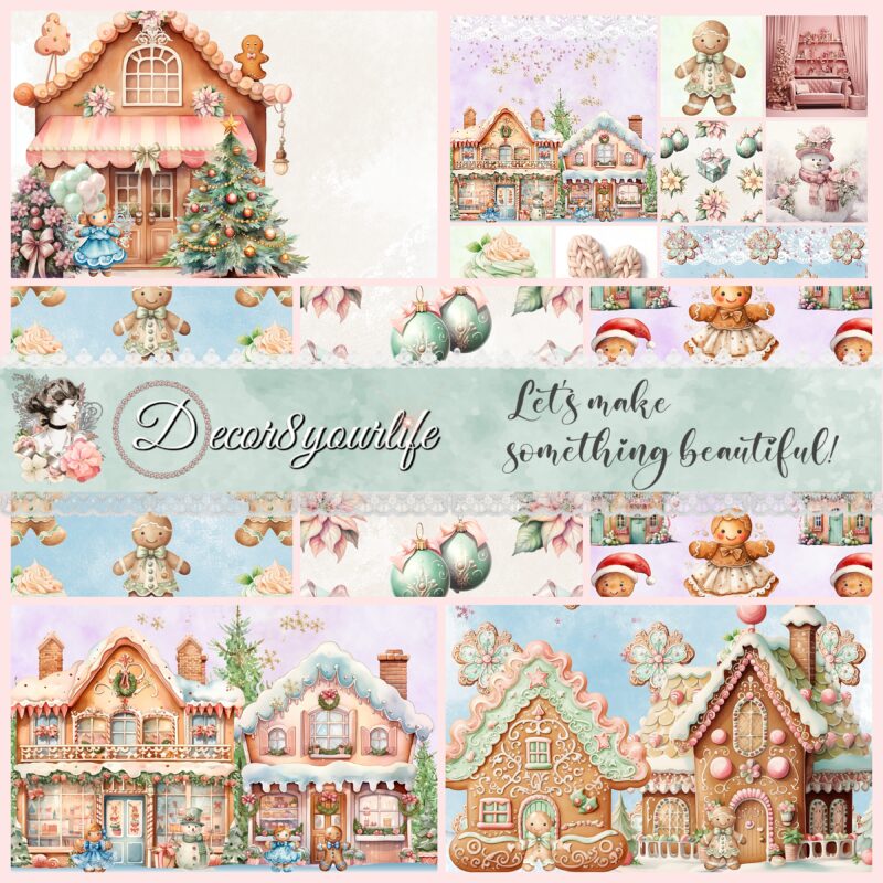 Instant Download A Gingerbread Christmas. Step into a gingerbread wonderland with our whimsical gingerbread houses. These enchanting illustrations on acid-free cardstock will spark your holiday creativity. Get crafting today!