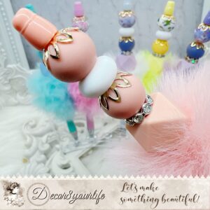 Beaded Pen, Fur Beaded Pen, Silicone Beads, Gifts for Her, Pastel color Beaded Pen, Whimsical Beaded Pen, Black Ink Beaded Pens by Decor8yourlife, Planner Accesories, Office Gifts, Graduation Gifts, Unique GIfts, Gifts for Her, Silicone Beads, gold bead caps, rhinestone spacers