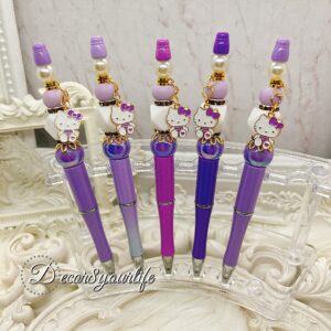 Pens,Hello Kitty,Beaded Pens,School,Supplies,Office,Gifts for Her,cutepens,hellokittypen,hellokitty,beadedpens,acrylic beads, metal enamel charm, Crystal bead, metal findings, rhinestone spacers, refill cartridge