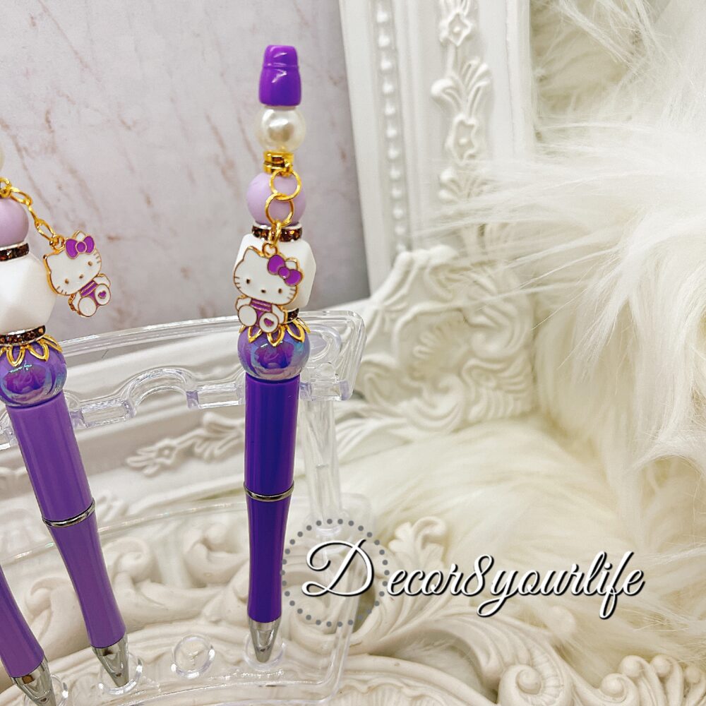 Hello Kitty Beaded Pens,Handcrafted Hello Kitty Beaded Pens,Unique Purple Variations,Teacher Gift Pen,Wedding Guest Book Pen,Desk Accessory