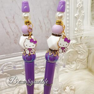 Pens,Hello Kitty,Beaded Pens,School,Supplies,Office,Gifts for Her,cutepens,hellokittypen,hellokitty,beadedpens,acrylic beads, metal enamel charm, Crystal bead, metal findings, rhinestone spacers, refill cartridge