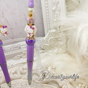 Pens,Hello Kitty,Beaded Pens,School,Supplies,Office,Gifts for Her,cutepens,hellokittypen,hellokitty,beadedpens,acrylic beads, metal enamel charm, Crystal bead, metal findings, rhinestone spacers, refill cartridge