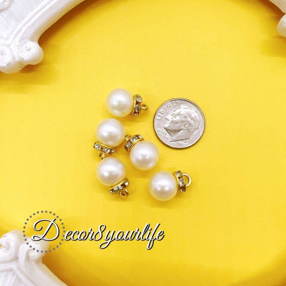 WHITE FAUX PEARL WITH RHINESTONES CHARMS