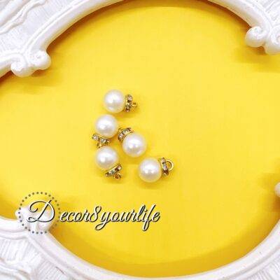 WHITE FAUX PEARL WITH RHINESTONES CHARMS