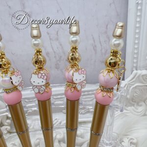 Hello Kitty, Pens, Beaded Pens, Cute back to school supplies, Black Ink, Ball Point Pen, Silicone Beads, Acrylic Beads, Gifts for Her