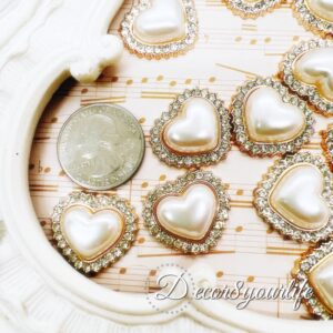 Flat Back Pearl Heart with Rhinestones Embellishments for DIY crafts.