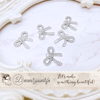 Rhinestone Bow Charms | Embellishments | DIY Crafts | Craft Supplies | Jewelry Supplies | Pack of Five