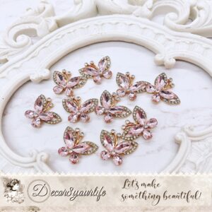 Rhinestone Butterfly with Pink Crystal Flat-Back Button Embellishment