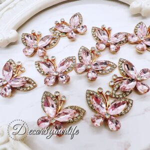 Rhinestone Butterfly with Pink Crystal Flat-Back Button Embellishment