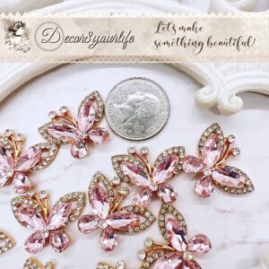 Rhinestone Butterfly with Pink Crystal Flat-Back Button Embellishment