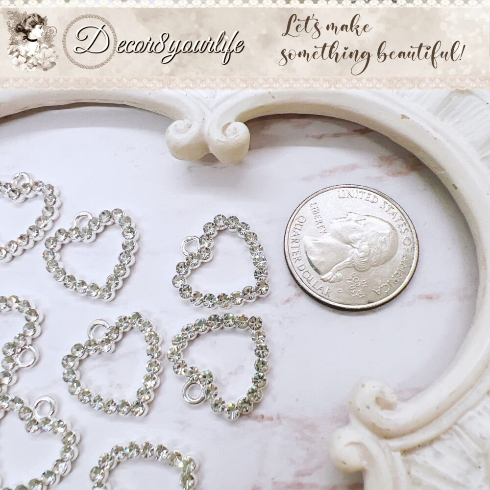 White Rhinestone Heart Charms | Embellishments |DIY Crafts | Craft Supplies | Jewelry Supplies