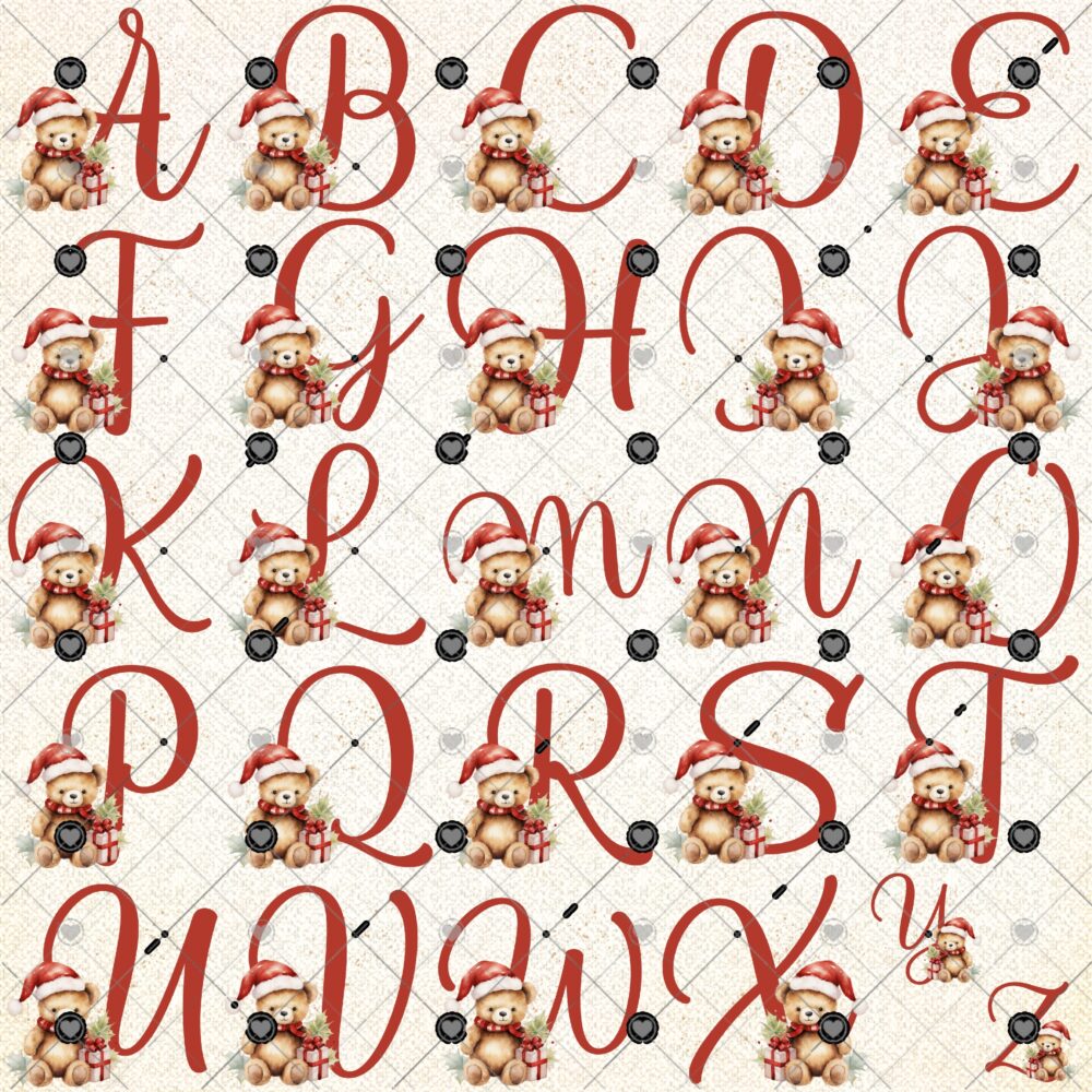 Holiday scrapbook paper collection with teddy bear designs, plaid backgrounds, and festive Christmas patterns, perfect for DIY crafts and handmade cards