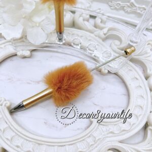 Gold Faux Fur Beadable Pens,Pom Pom Pens