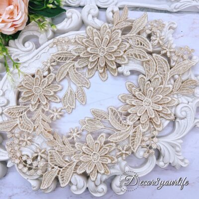 latte beige flower appliques_1 pair