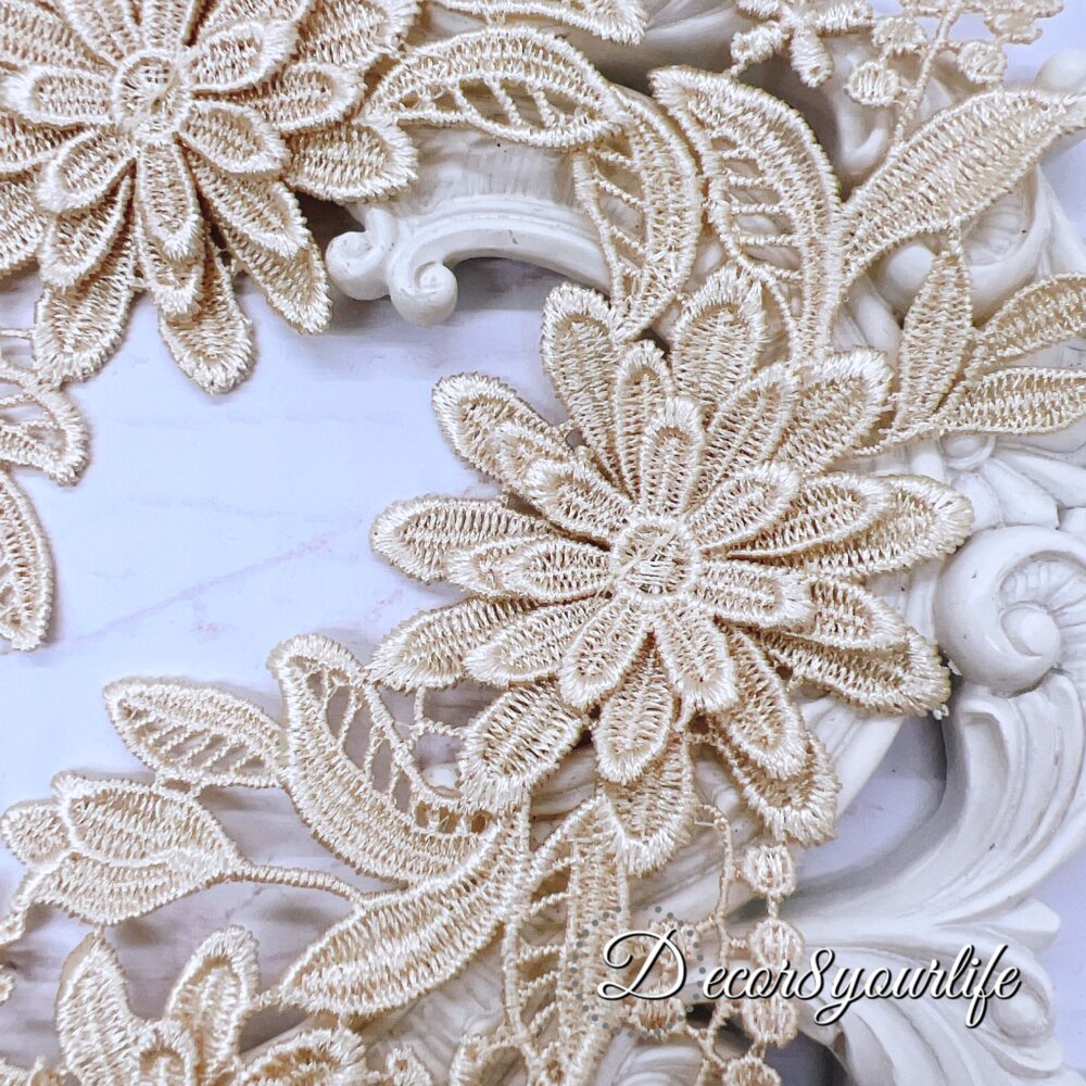 latte beige flower appliques_1 pair