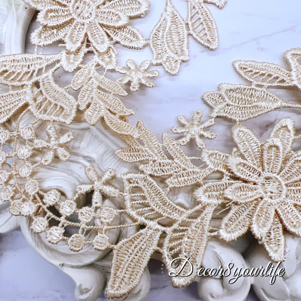 latte beige flower appliques_1 pair