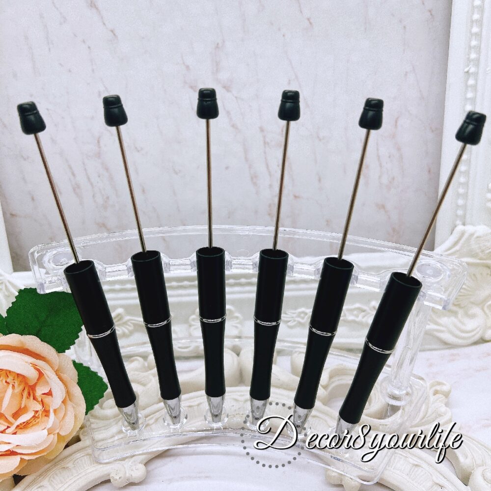 beadable pens with refillable black ink, shown with metal rods for attaching beads.