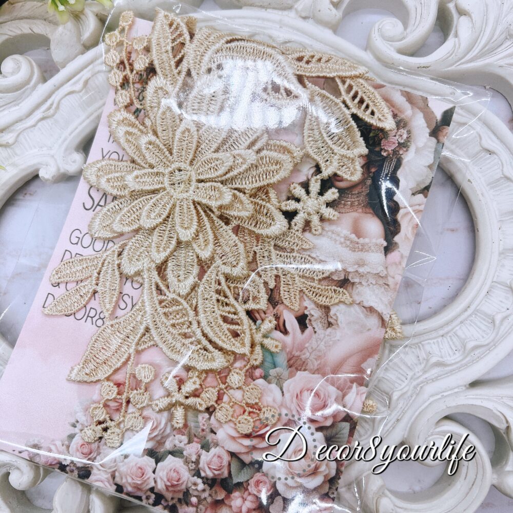 latte beige flower appliques_1 pair