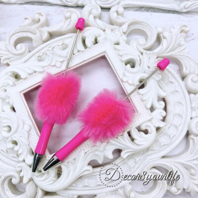 magenta faux fur beadable pen,beaded pen supplies