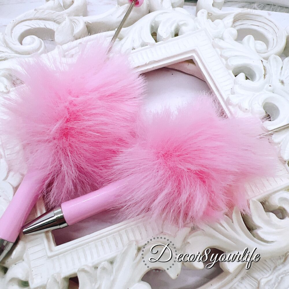 pastel pink faux fur beadable pens, beaded pen supplies