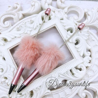 rose gold faux fur beadable pen,beaded pen supplies