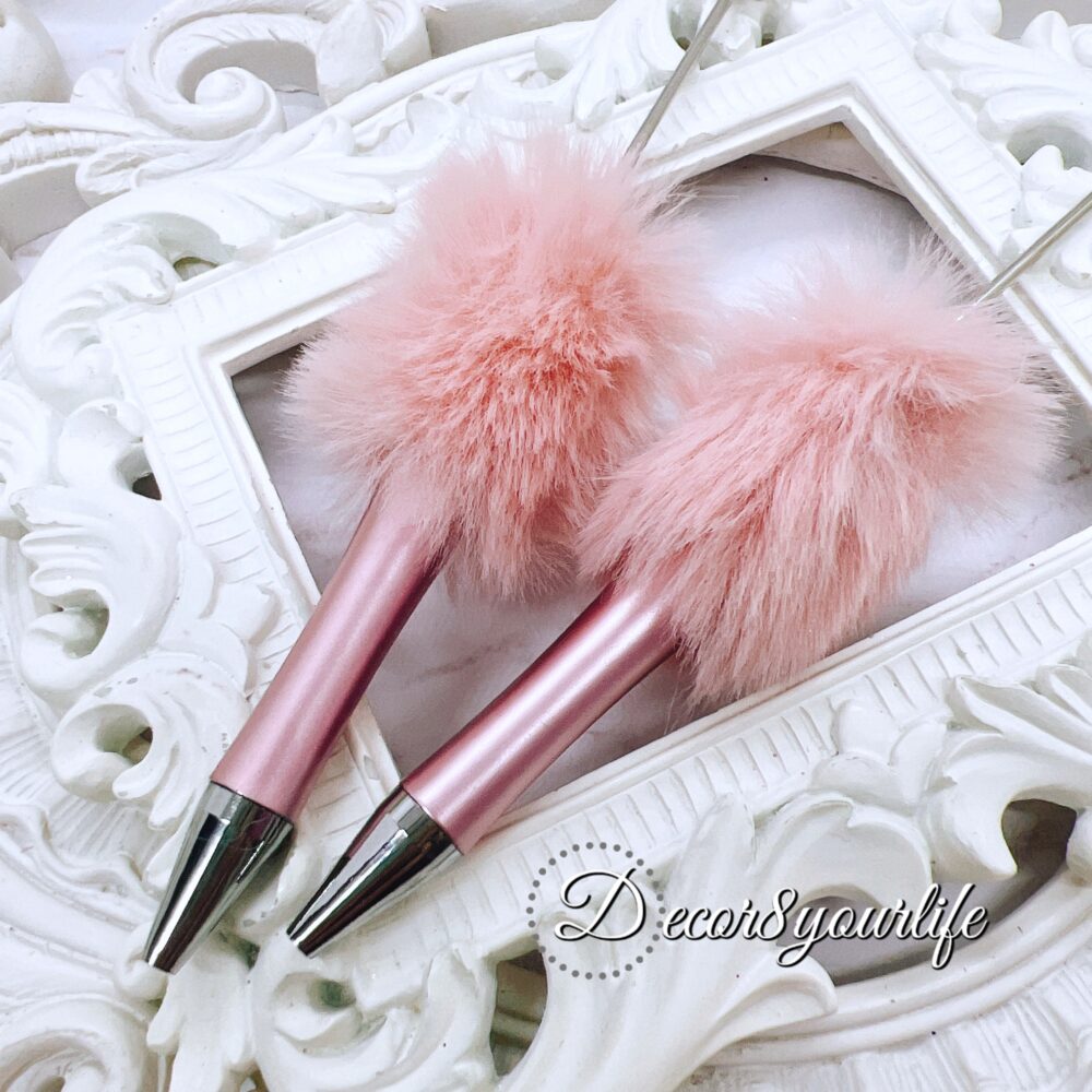 rose gold faux fur beadable pen,beaded pen supplies