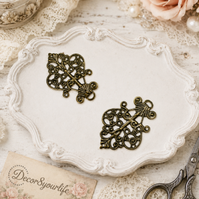 Set of two antique, filigree, metal embellishments for crafts.