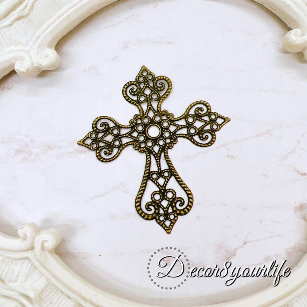 Bronze filigree metal cross embellishment for crafts, scrapbooks, and journals