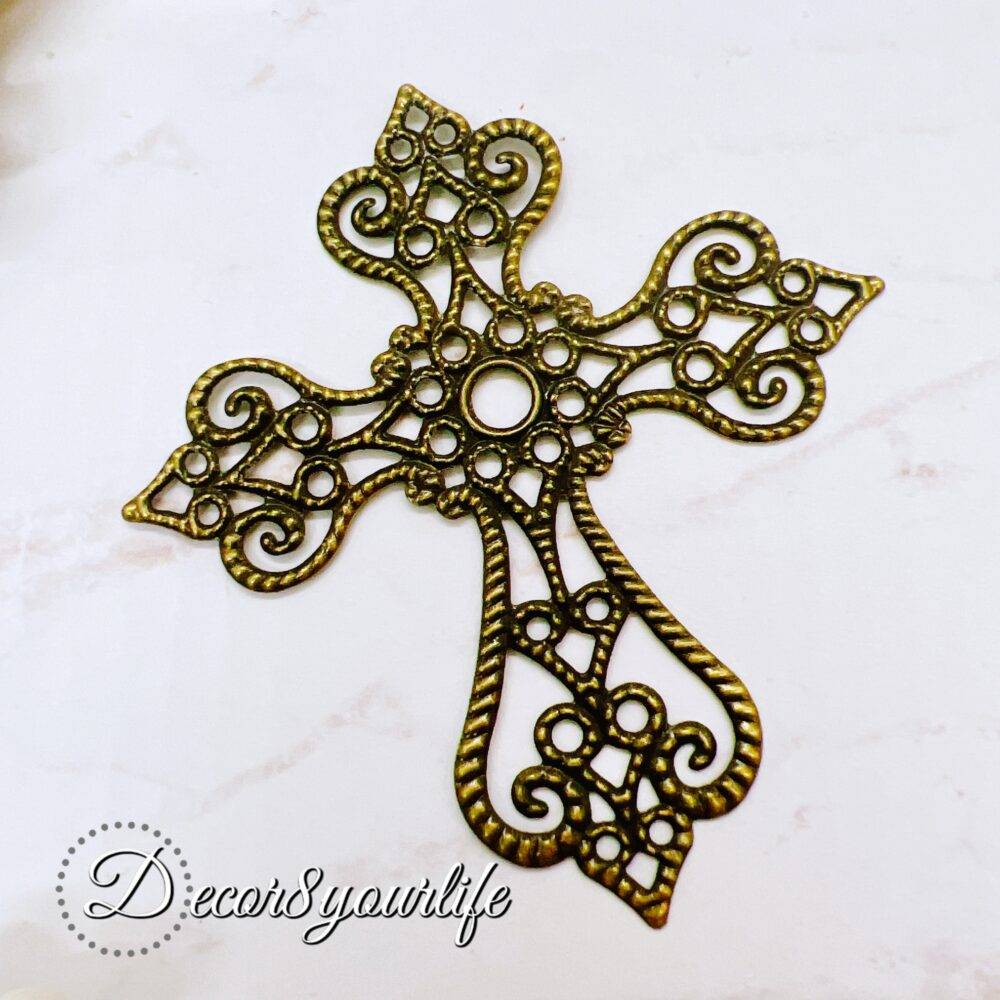 Bronze filigree metal cross embellishment for crafts, scrapbooks, and journals