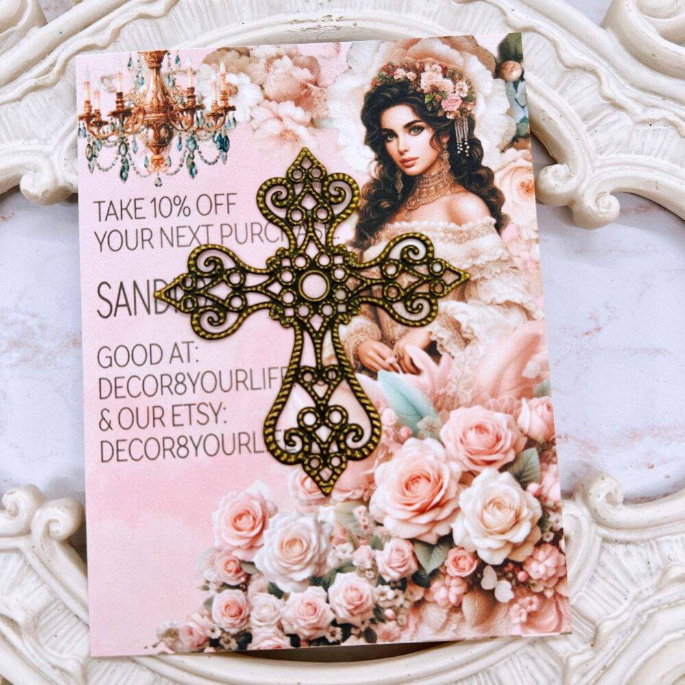 Bronze filigree metal cross embellishment for crafts, scrapbooks, and journals