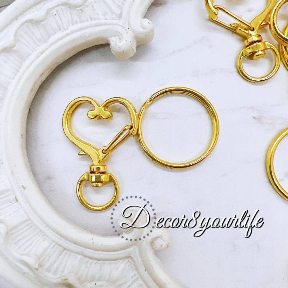 GOLD TONE HEART SWIVEL CLASP,KEY RING SET,KEY CHAIN SUPPLIES,DIY CRAFTS