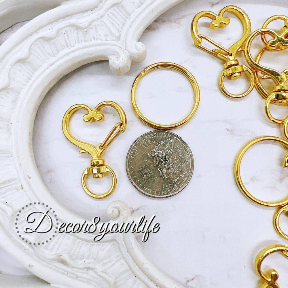 GOLD TONE HEART SWIVEL CLASP,KEY RING SET,KEY CHAIN SUPPLIES,DIY CRAFTS