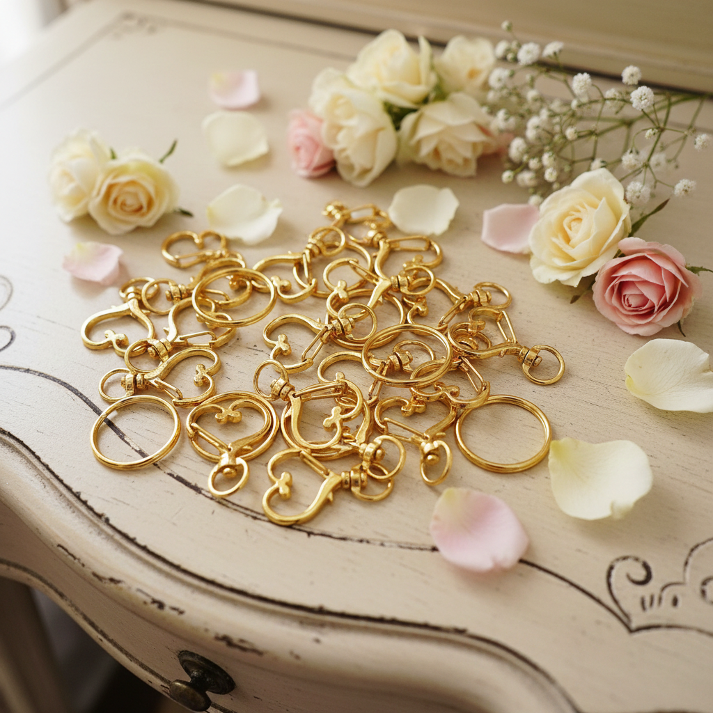 Gold tone swivel key chain set. Craft Supplies. Gifts for Her.