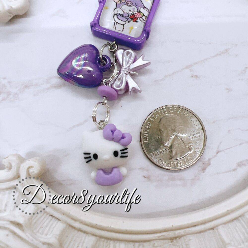 Handmade Hello Kitty key chain in pastel candy colors featuring Sanrio characters, perfect stocking stuffer or gift for friends