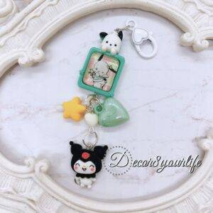 Handmade Hello Kitty key chain in pastel candy colors featuring Sanrio characters, perfect stocking stuffer or gift for friends