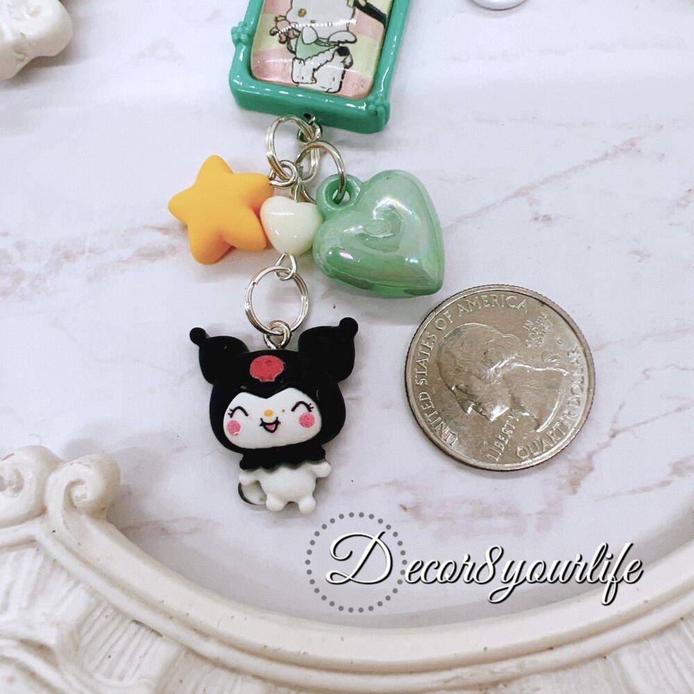 Handmade Hello Kitty key chain in pastel candy colors featuring Sanrio characters, perfect stocking stuffer or gift for friends