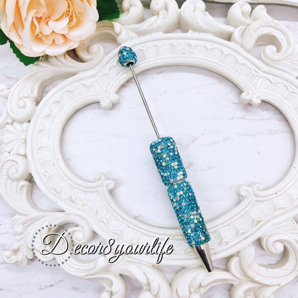 Mermaid Blue Sparkly Beadable Pen with rhinestone finish