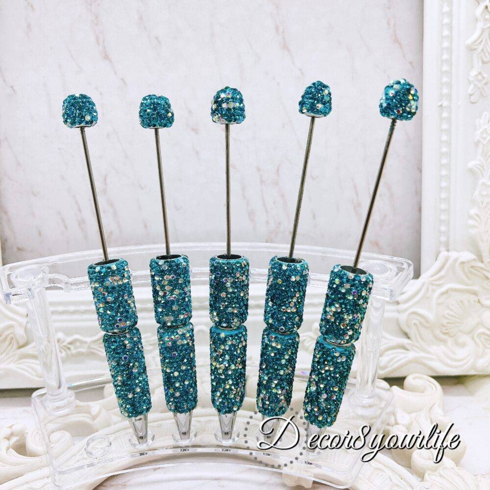 Mermaid Blue Sparkly Beadable Pen with rhinestone finish