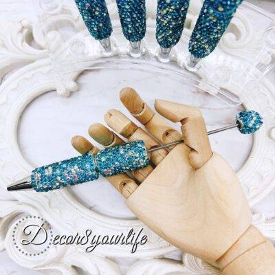 Mermaid Blue Sparkly Beadable Pen with rhinestone finish