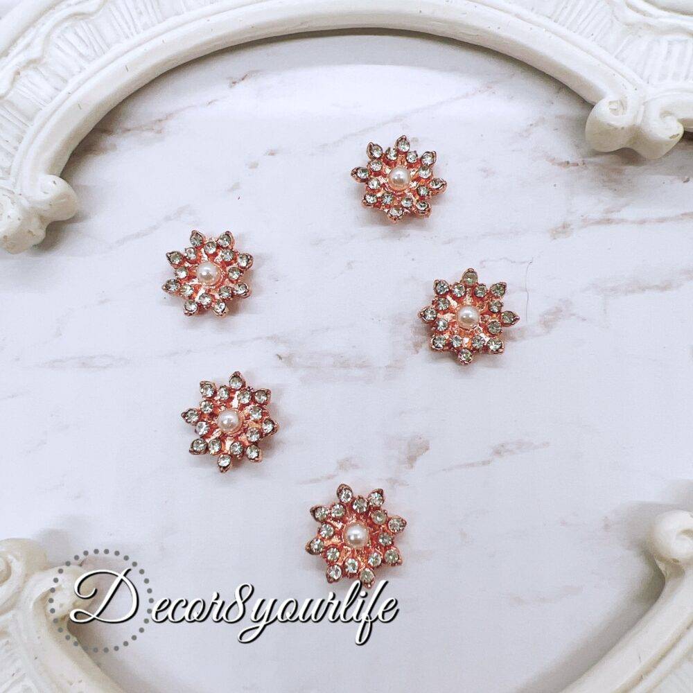 Rose-Gold Small Rhinestone Pearl. Small Rhinestone Snowflake. Flat-back embellishments for diy crafts.