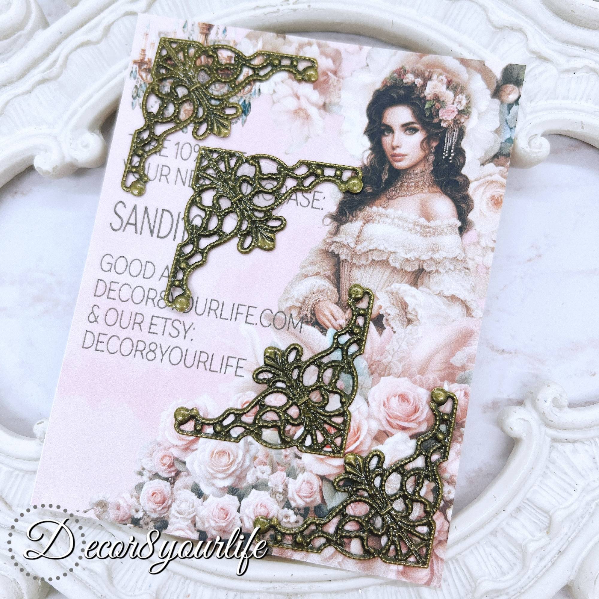 Vintage Style Bronze Metal Corners for Scrapbook, Journal, and Craft Projects