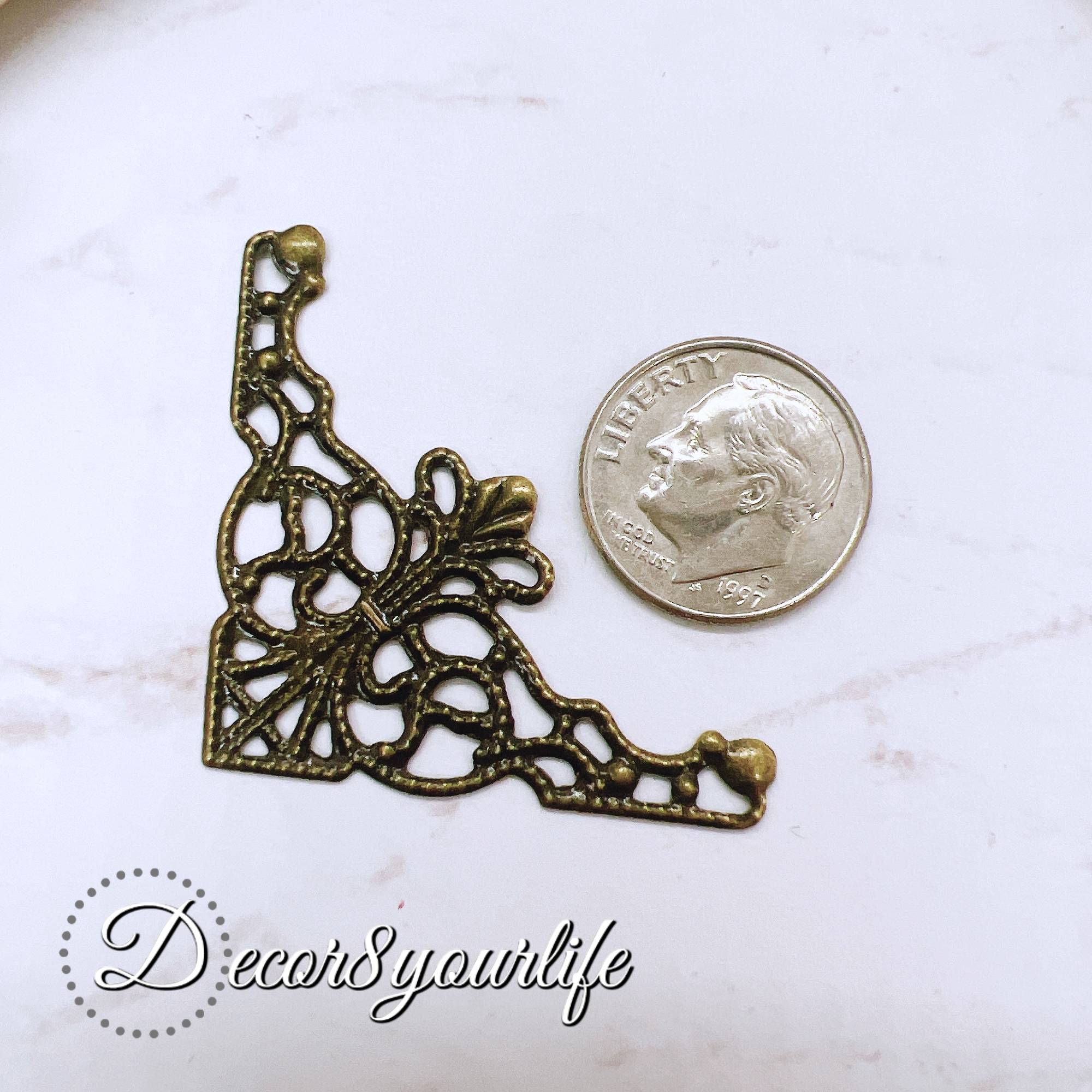 Vintage Style Bronze Metal Corners for Scrapbook, Journal, and Craft Projects