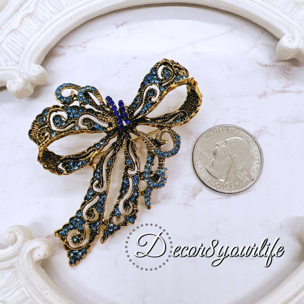 large blue crystal bow brooch, diy wedding supplies