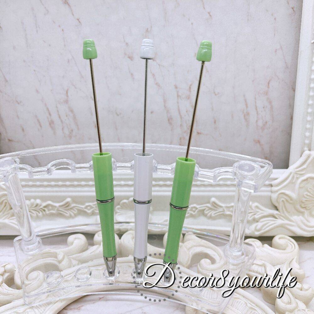 Pretty Pastel Green and White Beadable Pen Set