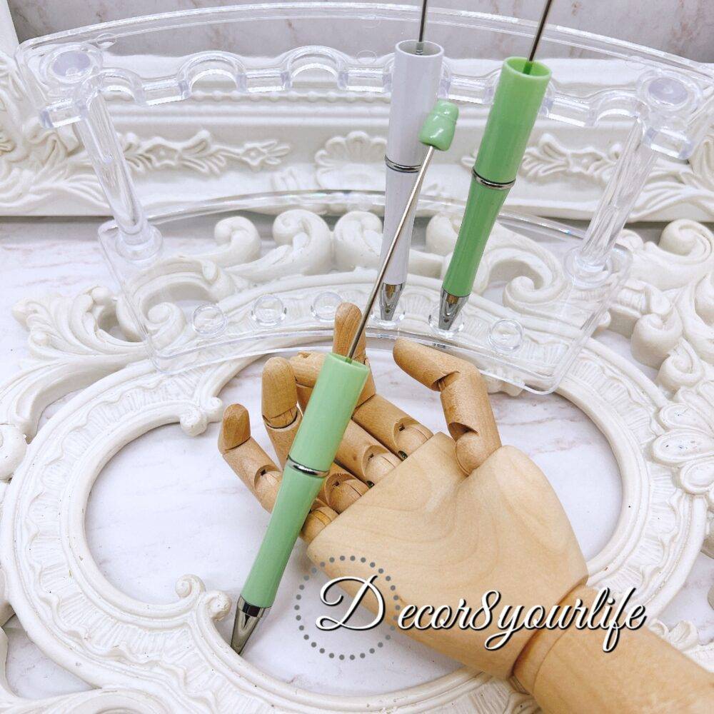 Pretty Pastel Green and White Beadable Pen Set