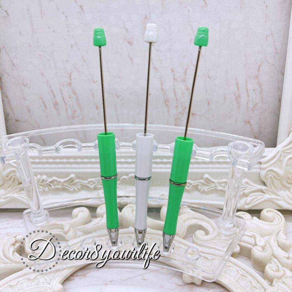 Bright Pastel Green and White Beadable Pen Set