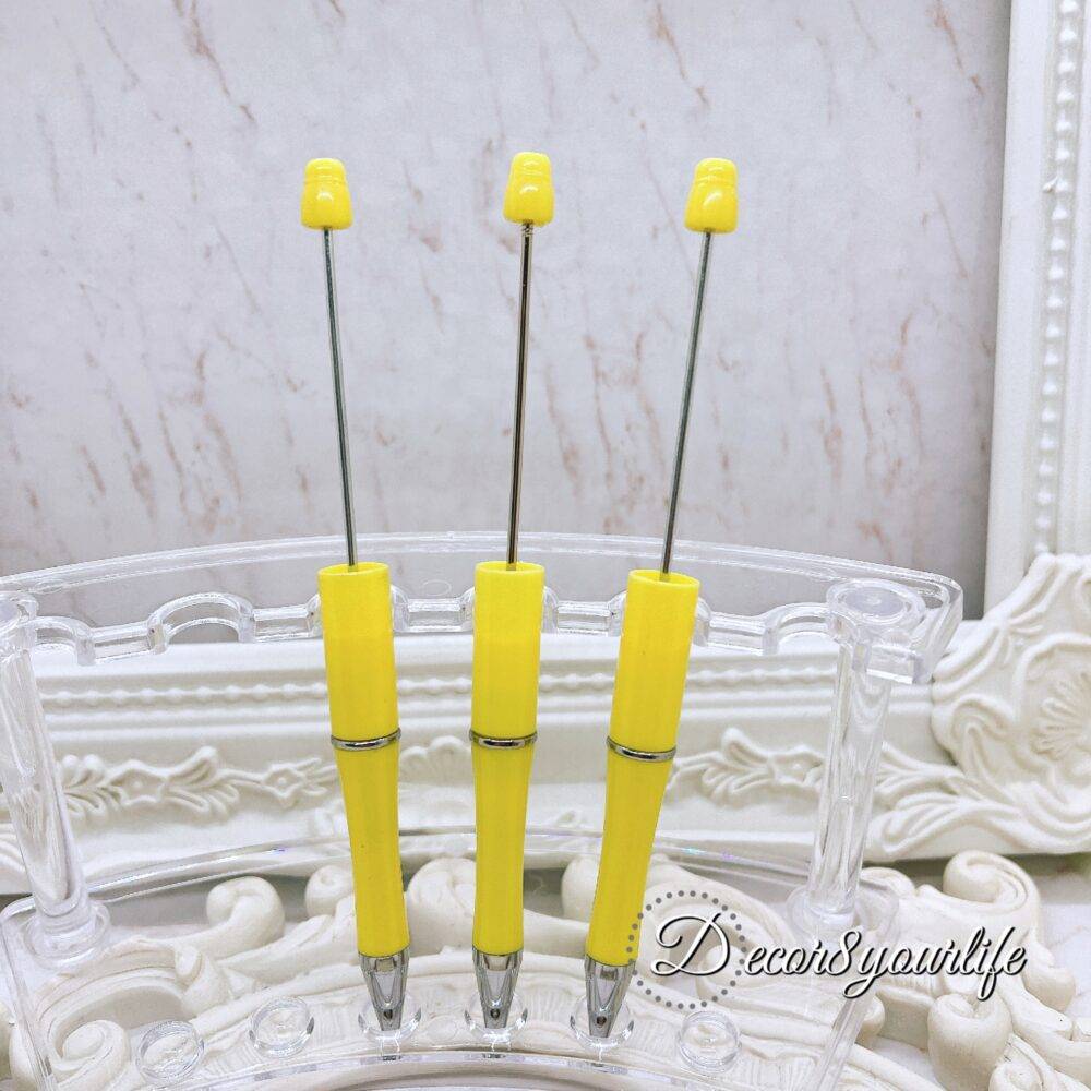 Pretty Pastel Yellow and White Beadable Pen Set